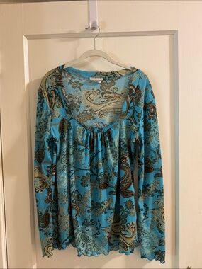 KOKOON Aqua Paisley Scoop Neck Top